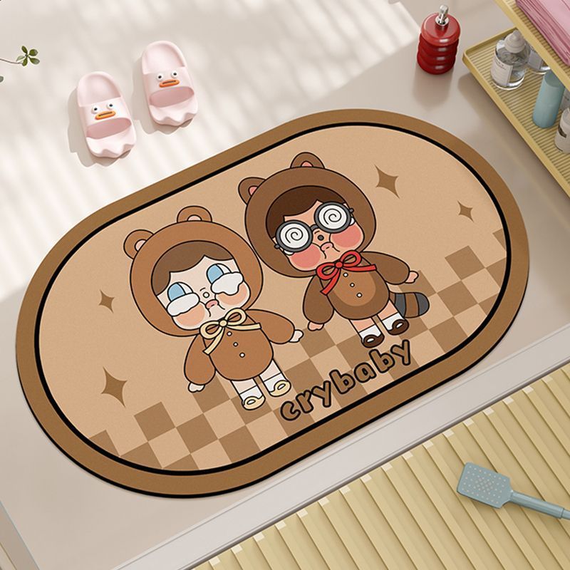 Cartoon crying baby bathroom diatom mud floor mat, household bathroom water-absorbing and anti-slip foot mat, easy to maintain entrance door floor mat