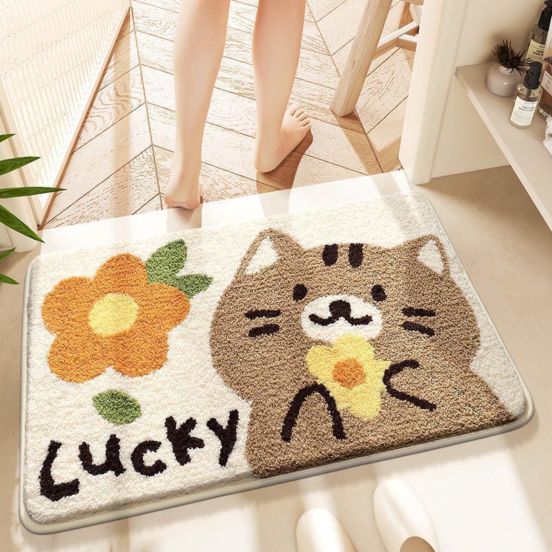 Cartoon and cute animal floor MATS in the bathroom, water-absorbing and quick-drying floor MATS in the bathroom, thickened imitation cashmere floor MATS in the bedroom
