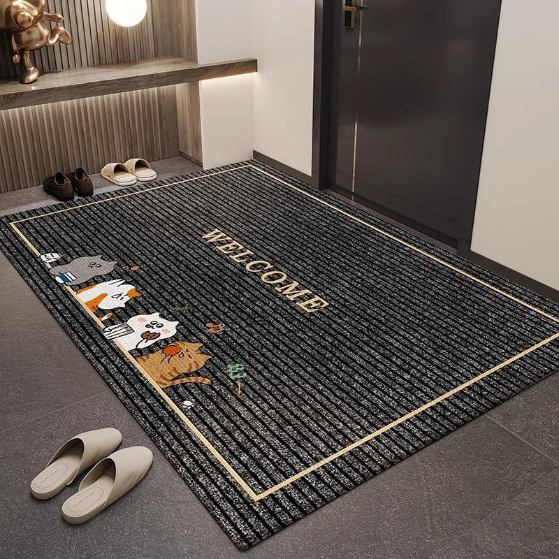 Cartoon-style, simple, cut-out, anti-slip mat for the entrance door, high-end feel, dirt-resistant and wear-resistant crystal velvet foot mat for the foyer