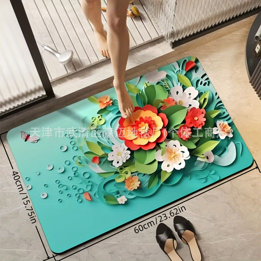 3d stereoscopic flower bathroom floor mat, water-absorbing quick-drying anti-slip foot mat, easy-to-maintain diatom mud floor mat