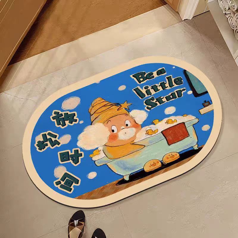 Cartoon Star Man customizable diatom mud floor mat, dirt-resistant and easy-to-maintain bathroom floor mat, water-absorbing quick-drying anti-slip foot mat
