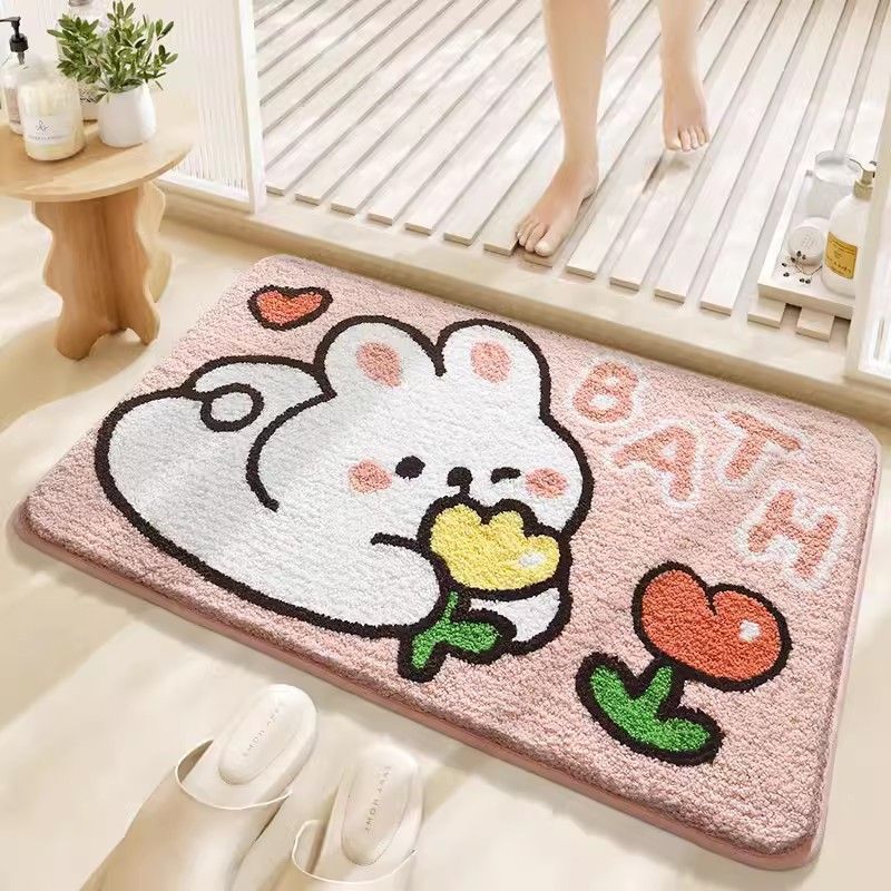 Cartoon and cute animal floor MATS in the bathroom, water-absorbing and quick-drying floor MATS in the bathroom, thickened imitation cashmere floor MATS in the bedroom