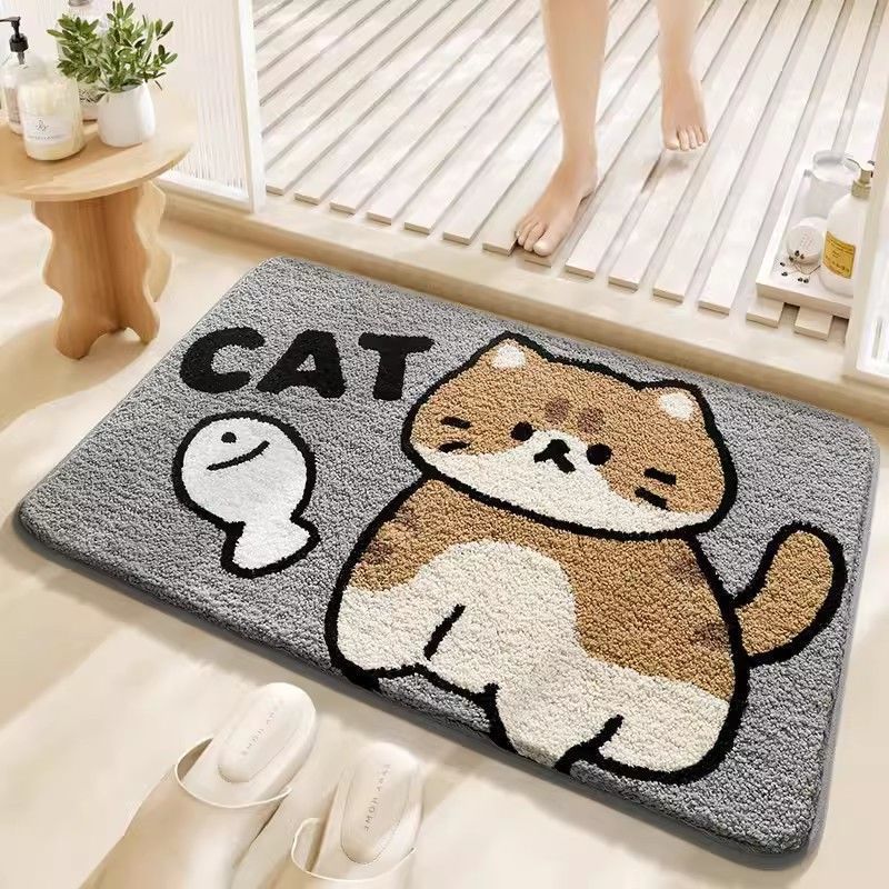 Cartoon and cute animal floor MATS in the bathroom, water-absorbing and quick-drying floor MATS in the bathroom, thickened imitation cashmere floor MATS in the bedroom