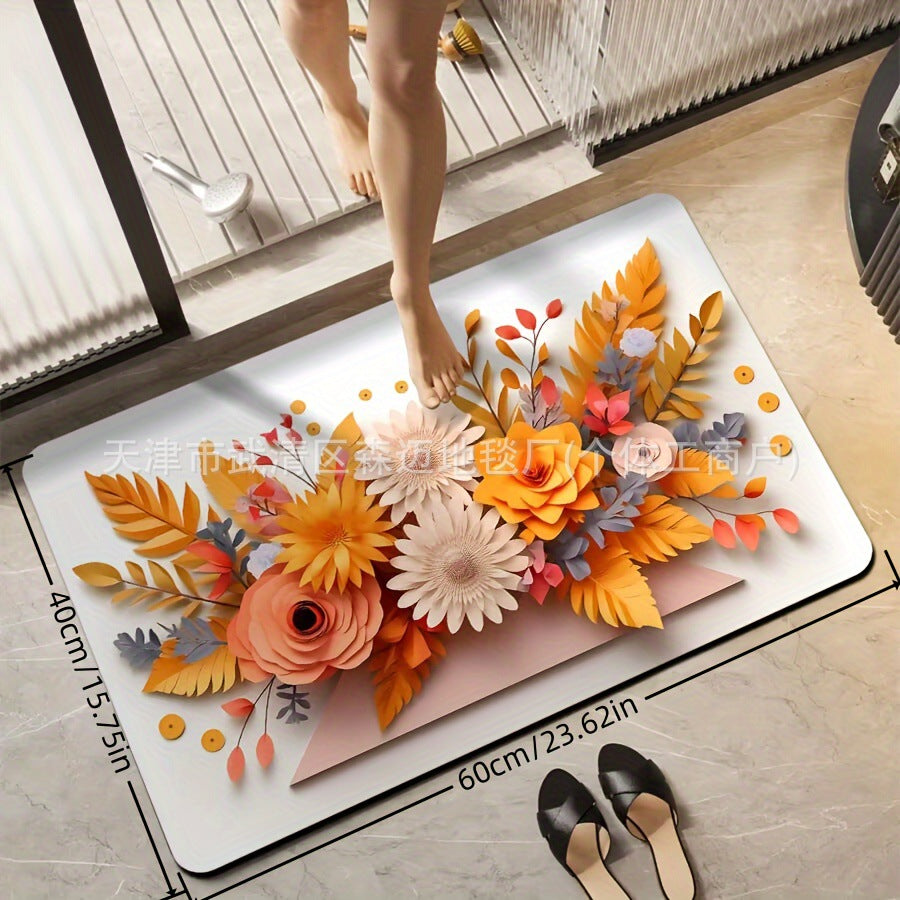 3d stereoscopic flower bathroom floor mat, water-absorbing quick-drying anti-slip foot mat, easy-to-maintain diatom mud floor mat