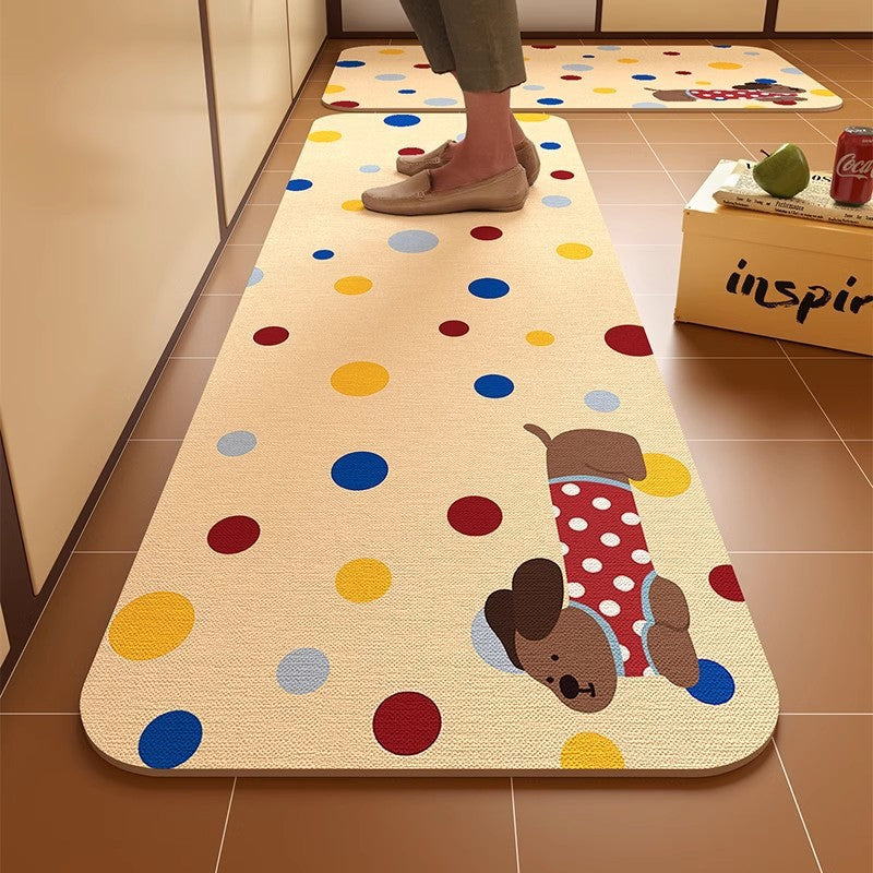 Dachshund kitchen floor mat, door resistant to dirt, household diatom mud floor mat, water-absorbing quick-drying anti-slip mat