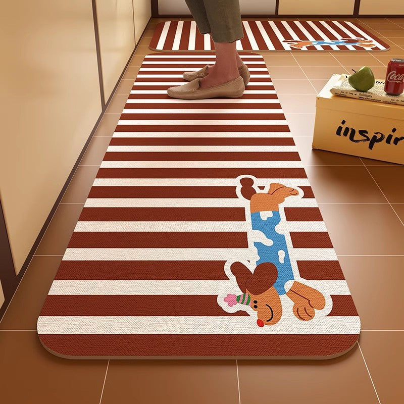 Dachshund kitchen floor mat, door resistant to dirt, household diatom mud floor mat, water-absorbing quick-drying anti-slip mat