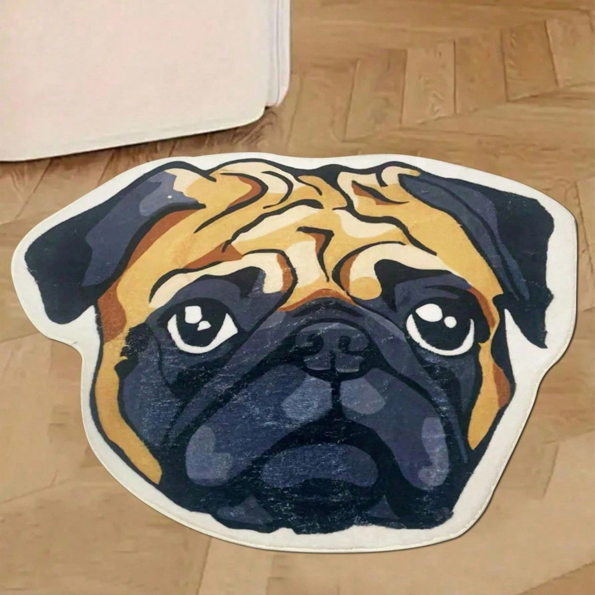 Cute and irregular-shaped faux cashmere floor MATS, water-absorbing and anti-slip pug floor MATS, household dirt-resistant and easy-to-maintain coffee table and chair MATS