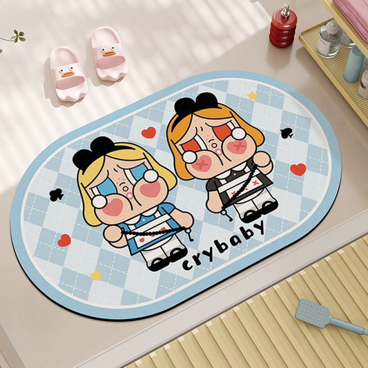 Cartoon crying baby bathroom diatom mud floor mat, household bathroom water-absorbing and anti-slip foot mat, easy to maintain entrance door floor mat
