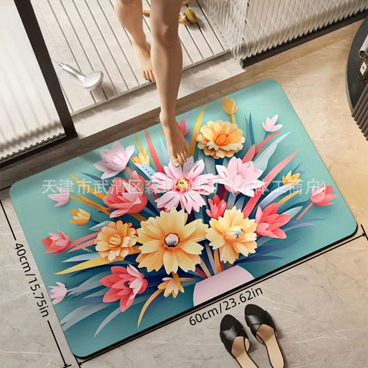 3d stereoscopic flower bathroom floor mat, water-absorbing quick-drying anti-slip foot mat, easy-to-maintain diatom mud floor mat