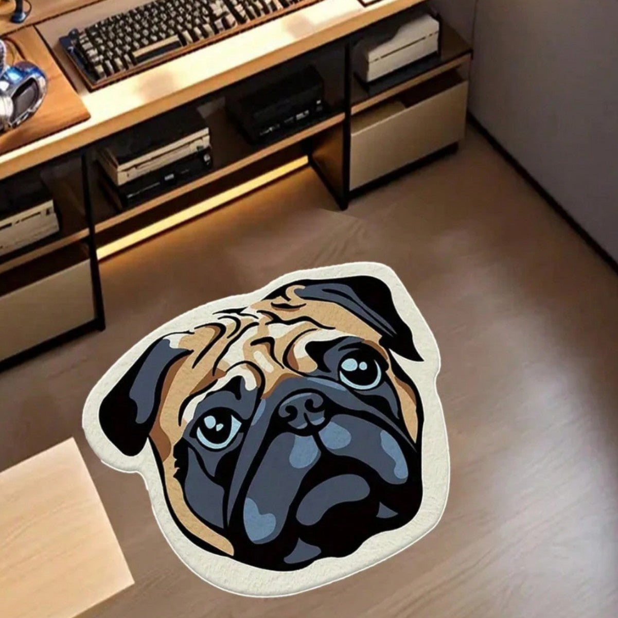 Cute and irregular-shaped faux cashmere floor MATS, water-absorbing and anti-slip pug floor MATS, household dirt-resistant and easy-to-maintain coffee table and chair MATS