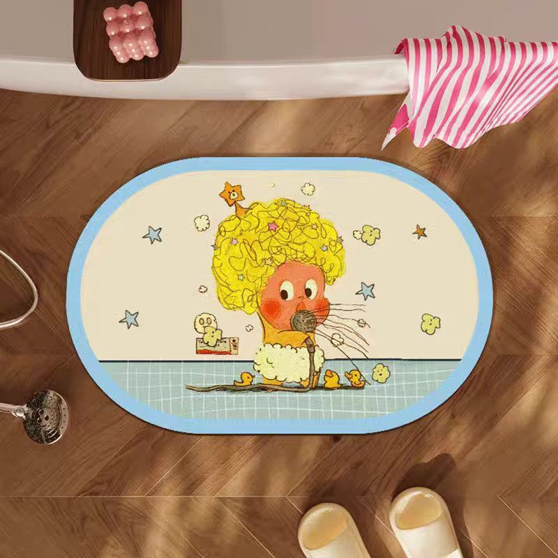 Cartoon Star Man customizable diatom mud floor mat, dirt-resistant and easy-to-maintain bathroom floor mat, water-absorbing quick-drying anti-slip foot mat