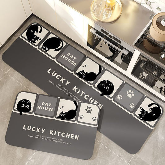 Cartoon cute kitchen floor mat, water-absorbing, oil-absorbing and anti-slip mat. Long strip, dirt-resistant and easy-to-maintain diatom mud floor mat for the dining room