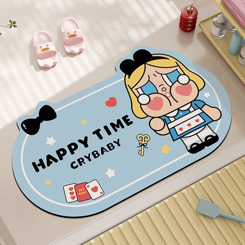 Cartoon crying baby bathroom diatom mud floor mat, household bathroom water-absorbing and anti-slip foot mat, easy to maintain entrance door floor mat