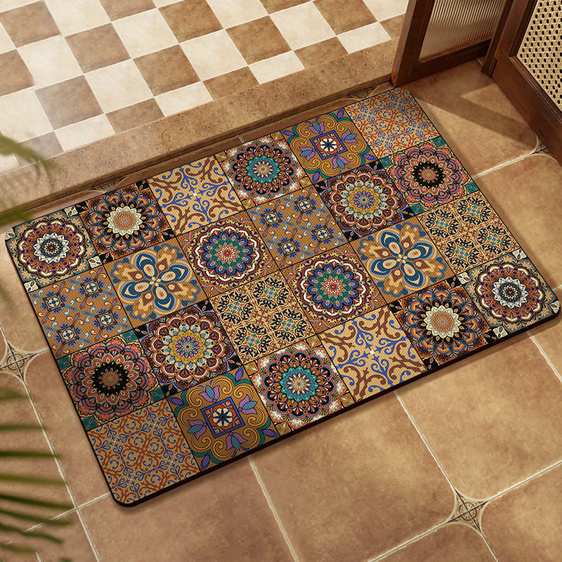 Diatom mud floor mat, retro flower tile, water-absorbing and anti-slip bathroom floor mat, bathroom dirt-resistant, easy-to-maintain, quick-drying foot mat