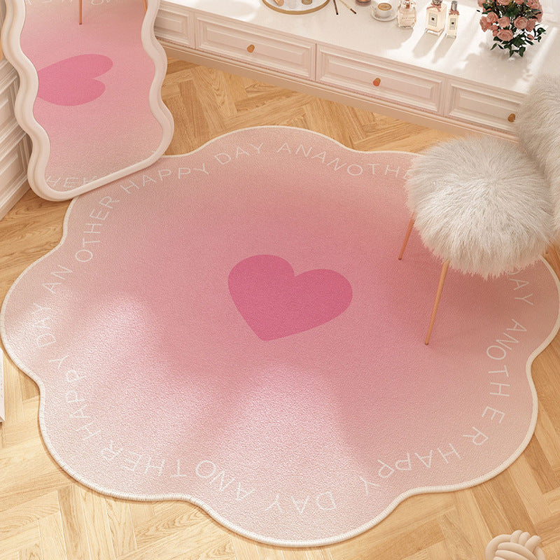 French floral round carpet, dirt-resistant and easy to maintain, pink for girls' wardrobe, anti-slip carpet for bedroom, imitation cashmere carpet