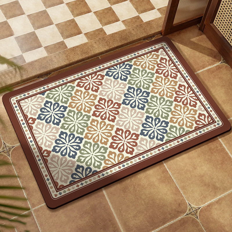 Diatom mud floor mat, retro flower tile, water-absorbing and anti-slip bathroom floor mat, bathroom dirt-resistant, easy-to-maintain, quick-drying foot mat