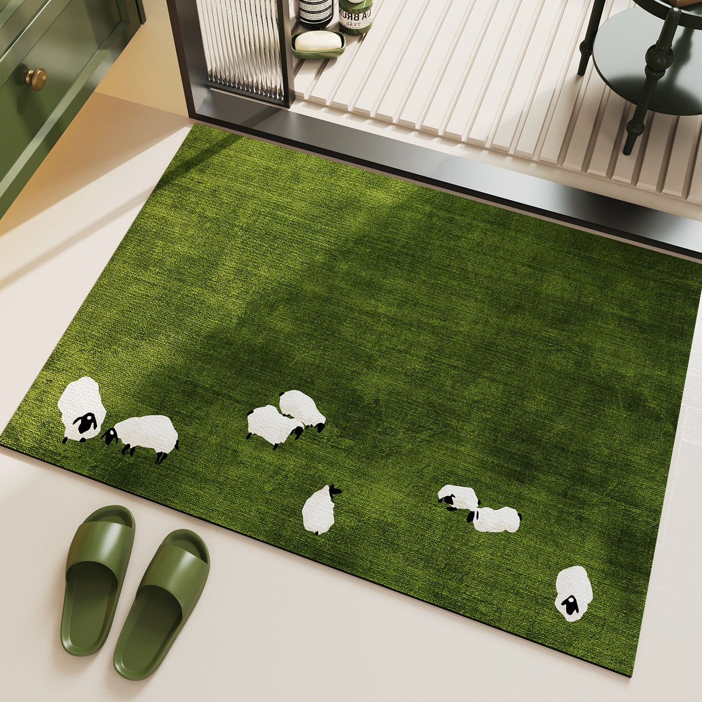 Bathroom floor mat, household water-absorbing quick-drying anti-slip foot mat, fresh and clean grass, toilet diatom mud floor mat
