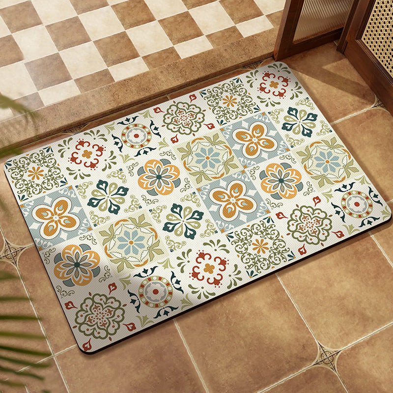 Diatom mud floor mat, retro flower tile, water-absorbing and anti-slip bathroom floor mat, bathroom dirt-resistant, easy-to-maintain, quick-drying foot mat