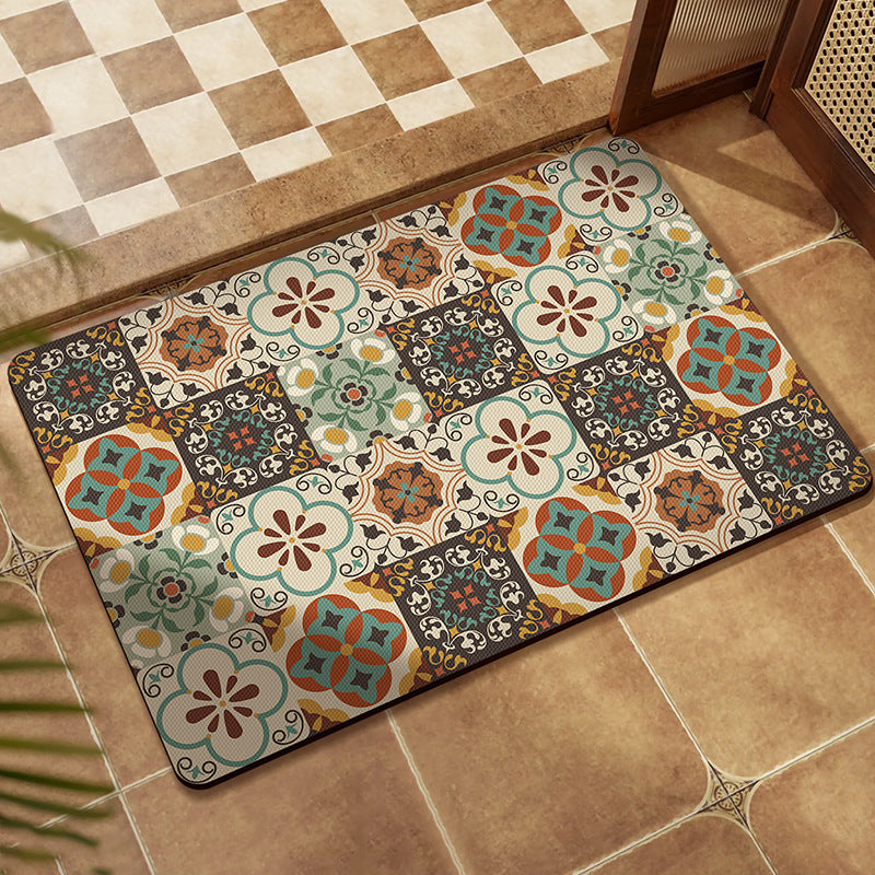 Diatom mud floor mat, retro flower tile, water-absorbing and anti-slip bathroom floor mat, bathroom dirt-resistant, easy-to-maintain, quick-drying foot mat