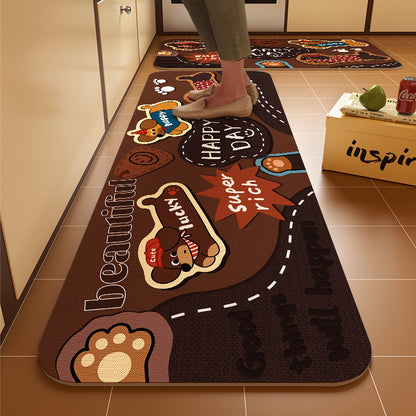 Dachshund kitchen floor mat, door resistant to dirt, household diatom mud floor mat, water-absorbing quick-drying anti-slip mat