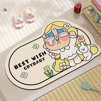 Cartoon crying baby bathroom diatom mud floor mat, household bathroom water-absorbing and anti-slip foot mat, easy to maintain entrance door floor mat