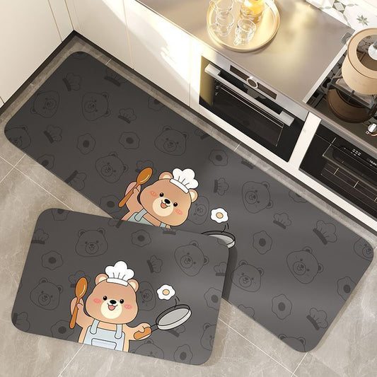 Cartoon cute kitchen floor mat, water-absorbing, oil-absorbing and anti-slip mat. Long strip, dirt-resistant and easy-to-maintain diatom mud floor mat for the dining room