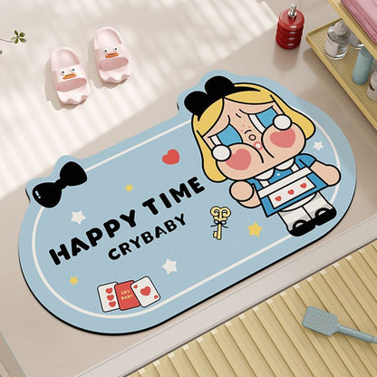 Cartoon crying baby bathroom diatom mud floor mat, household bathroom water-absorbing and anti-slip foot mat, easy to maintain entrance door floor mat