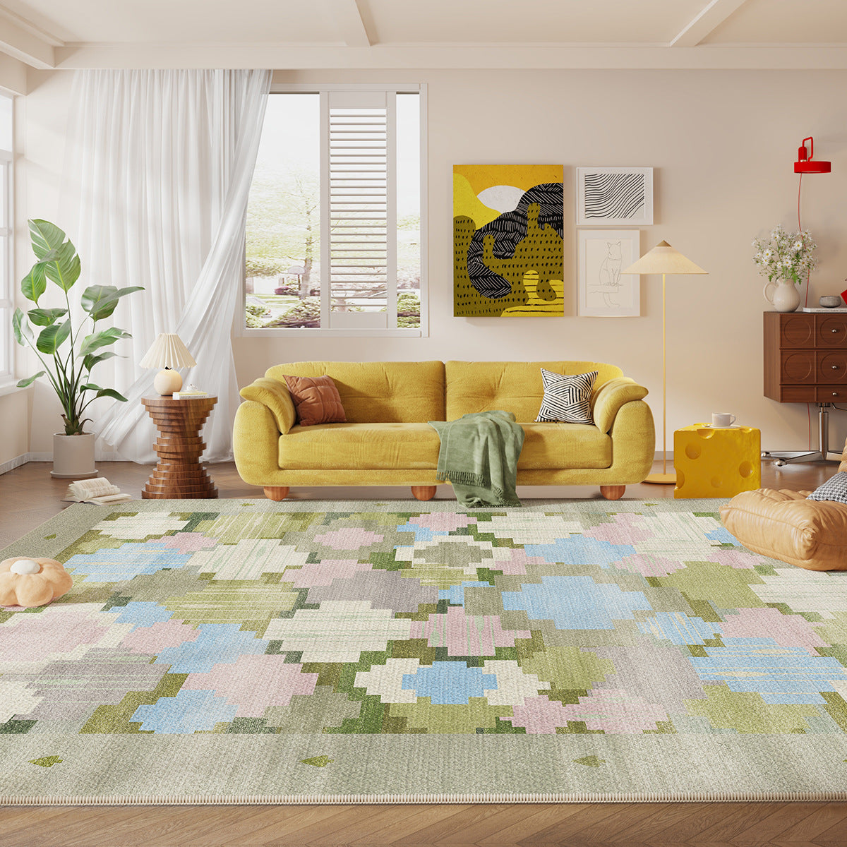 Moroccan-style crystal velvet carpet for the living room, easy-to-maintain sofa and coffee table carpet, dopamine fully spread, bedside carpet for the bedroom