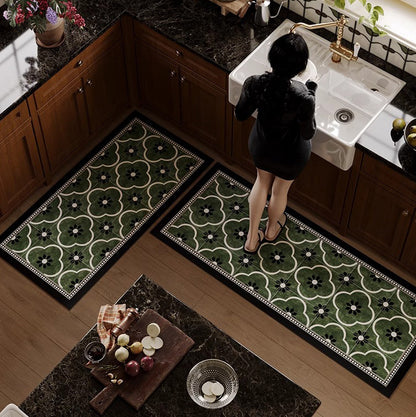 American retro flower tile kitchen floor mat, household water-absorbing quick-drying anti-slip mat, dirt-resistant and easy-to-maintain diatom mud foot mat