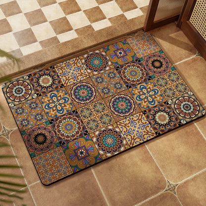 Diatom mud floor mat, retro flower tile, water-absorbing and anti-slip bathroom floor mat, bathroom dirt-resistant, easy-to-maintain, quick-drying foot mat