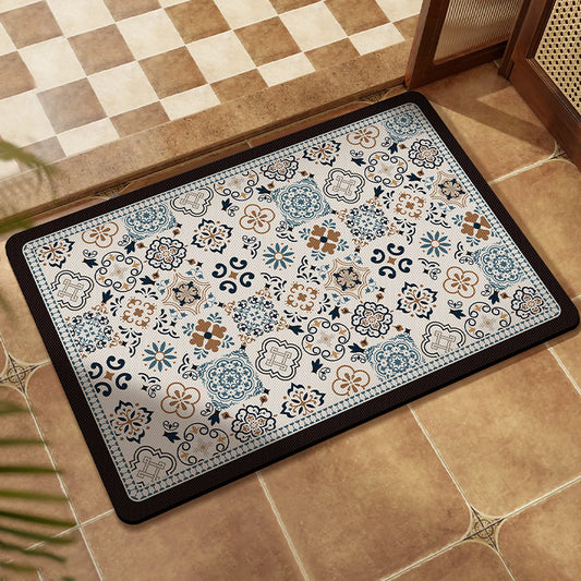 Diatom mud floor mat, retro flower tile, water-absorbing and anti-slip bathroom floor mat, bathroom dirt-resistant, easy-to-maintain, quick-drying foot mat