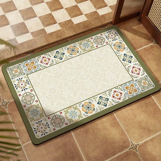 Diatom mud floor mat, retro flower tile, water-absorbing and anti-slip bathroom floor mat, bathroom dirt-resistant, easy-to-maintain, quick-drying foot mat